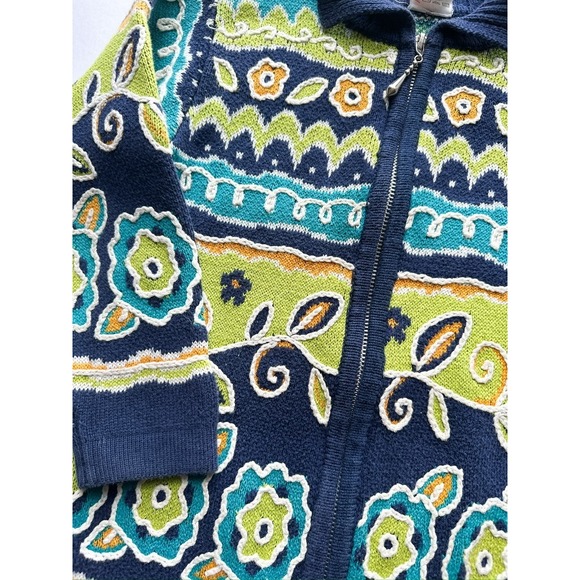 Vintage Hanna Andersson Zip Up Sweater Jacket Floral Print Blue Green Orange 110 - Picture 2 of 6